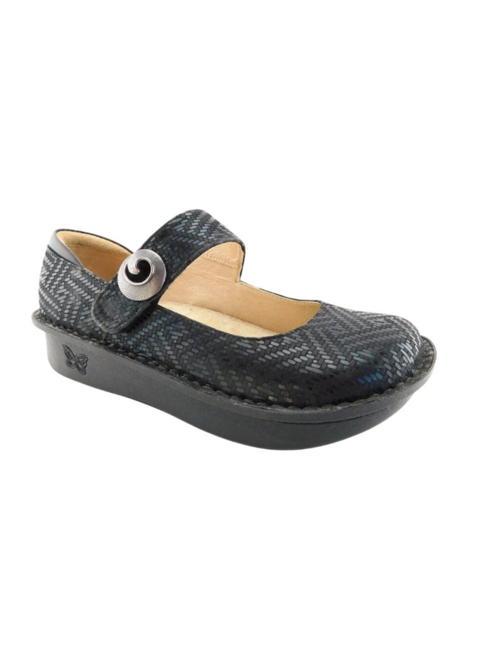 ALEGRIA Black Textured Leather Mary Jane Platform Flats 37
